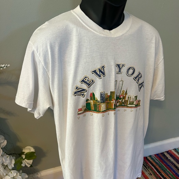 y2k New York City The Big Apple Tee Shirt World Trade Center White Vintage Large - Picture 4 of 7